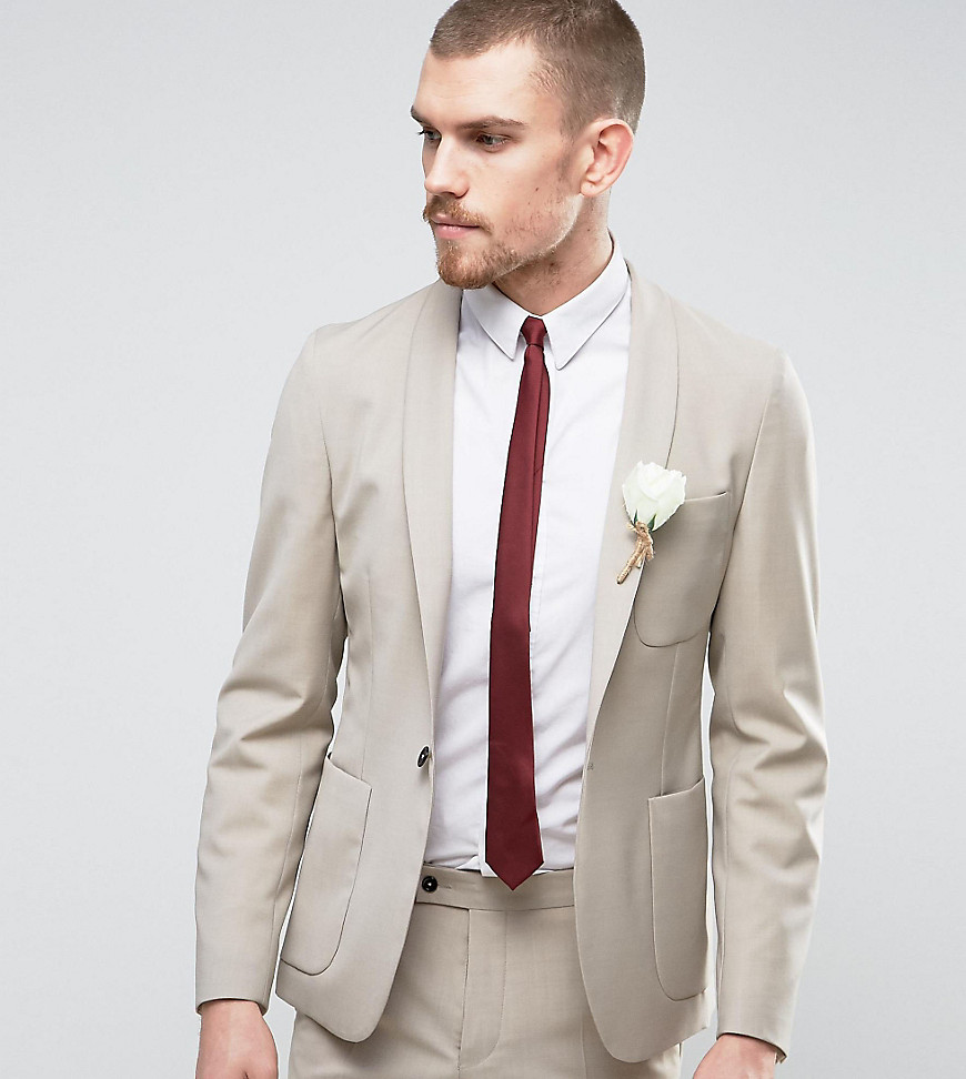 Hart Hollywood Skinny Wedding Suit Jacket With Shawl Lapel - Beige
