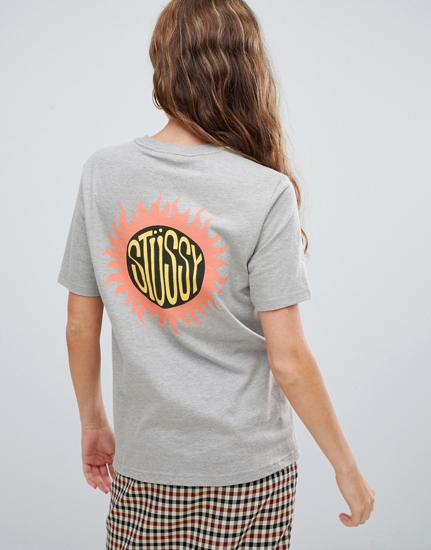 Stussy Relaxed T-Shirt With Sun Back Graphic - Grey heather
