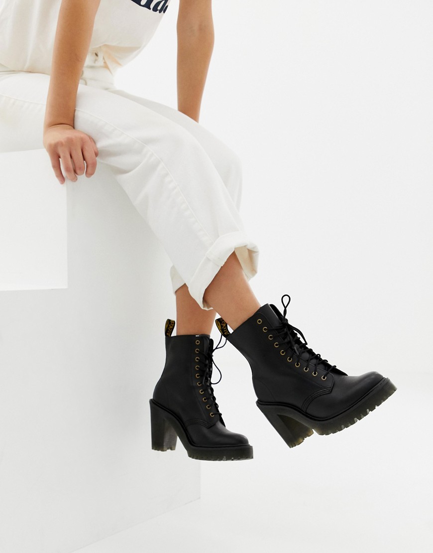Dr Martens Kendra Black Leather Heeled Ankle Boots