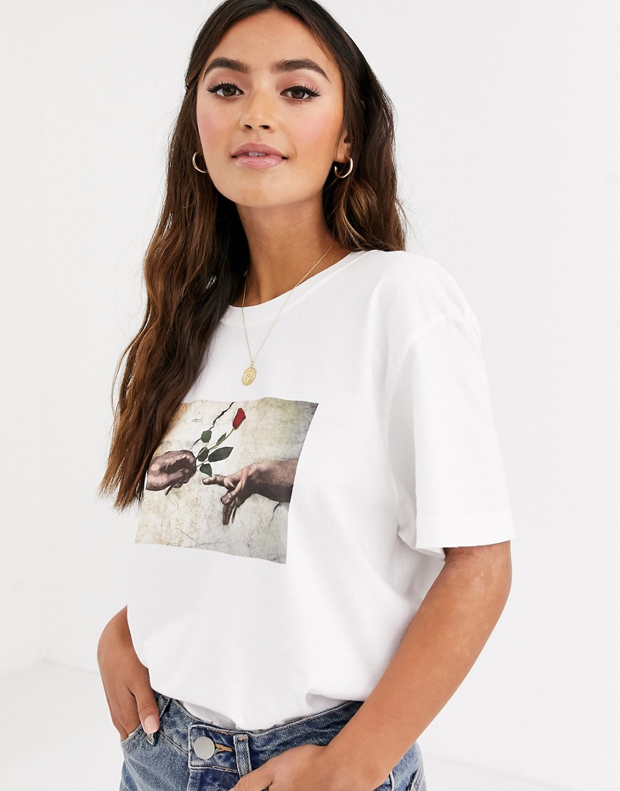 Daisy Street relaxed t-shirt with rose graphic in organic cotton