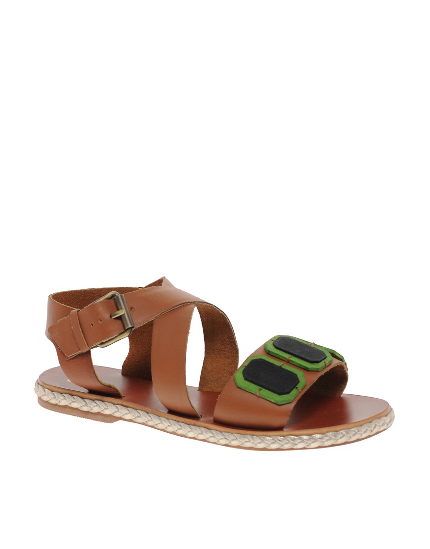 Asos Design Asos Fellow Leather Flat Sandals In Brown