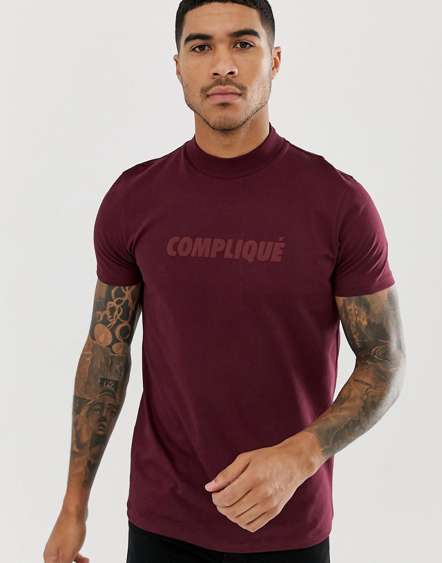 ASOS DESIGN t-shirt with tonal french slogan print and turtle neck