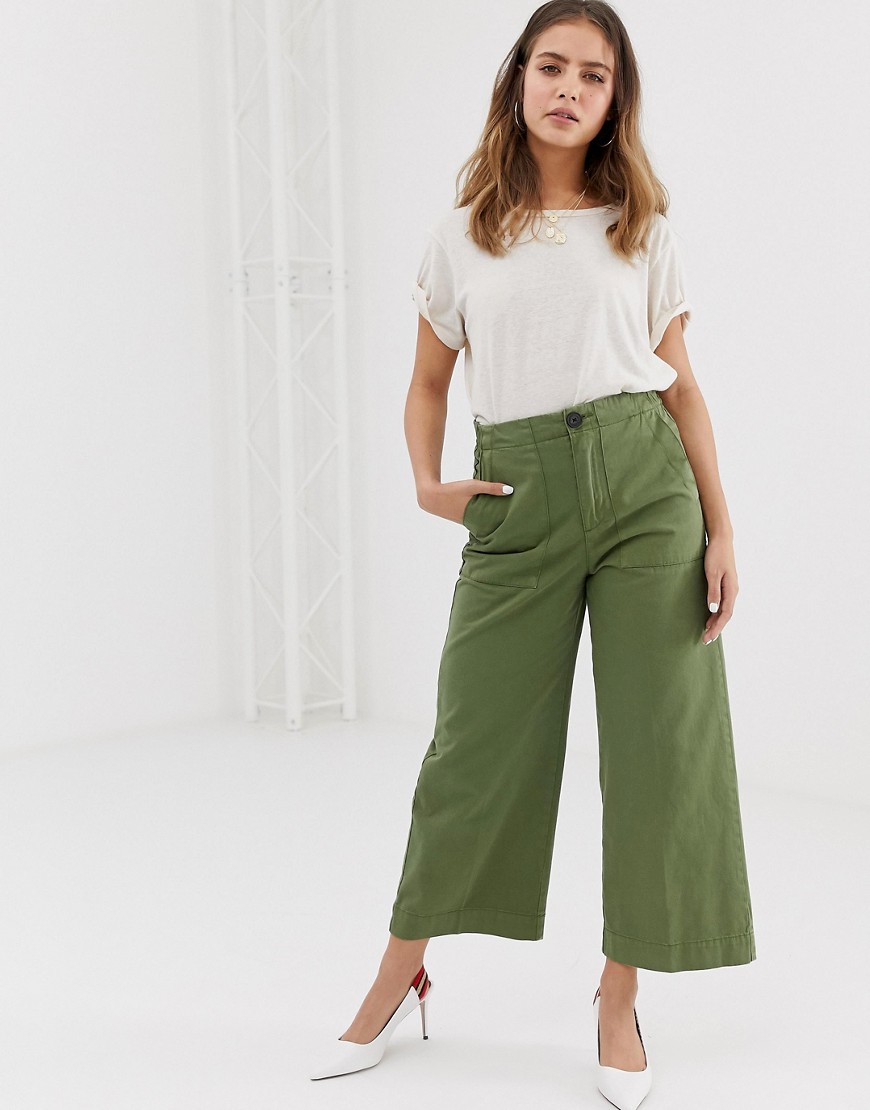 Bershka patched pocket utility trouser in green