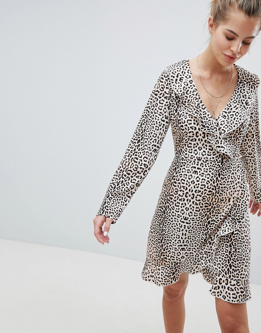 Wednesday's Girl Wrap Dress With Ruffles In Leopard Print - Leopard