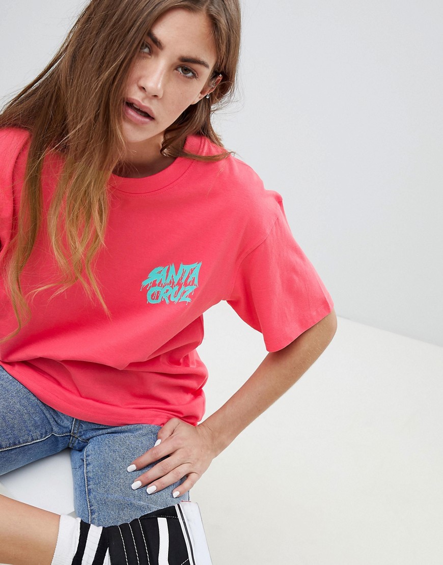 Santa Cruz Boyfriend T-Shirt With Slasher Back Logo - Flamingo