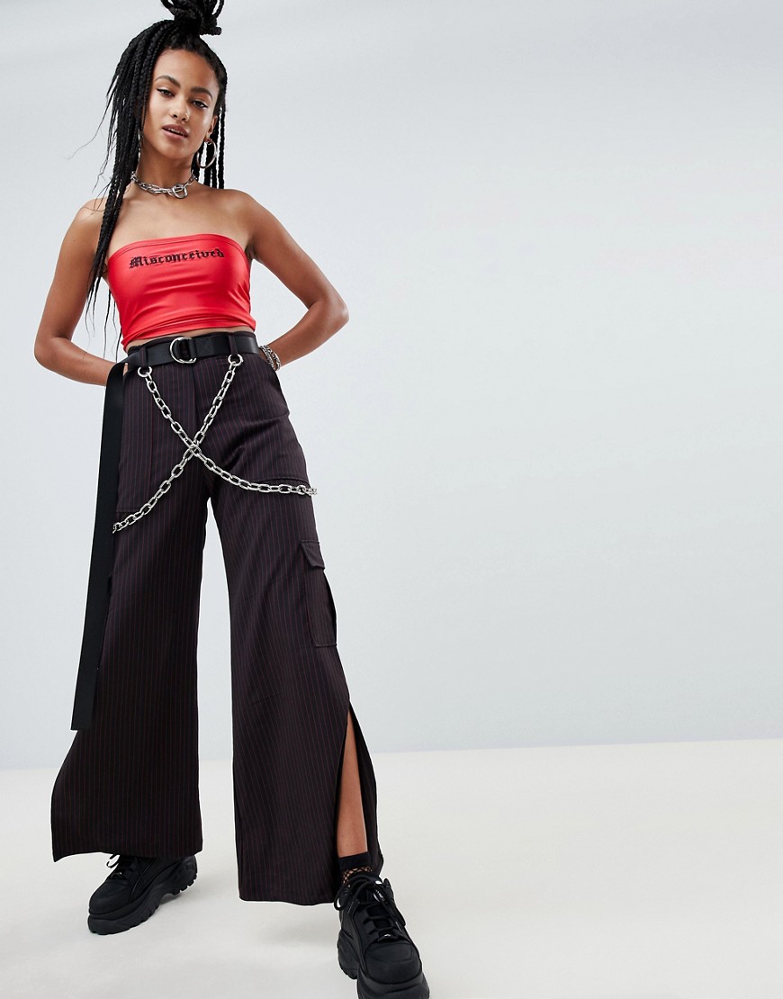 The Ragged Priest x Betsy Johnson wide leg trousers with chain braces - Black