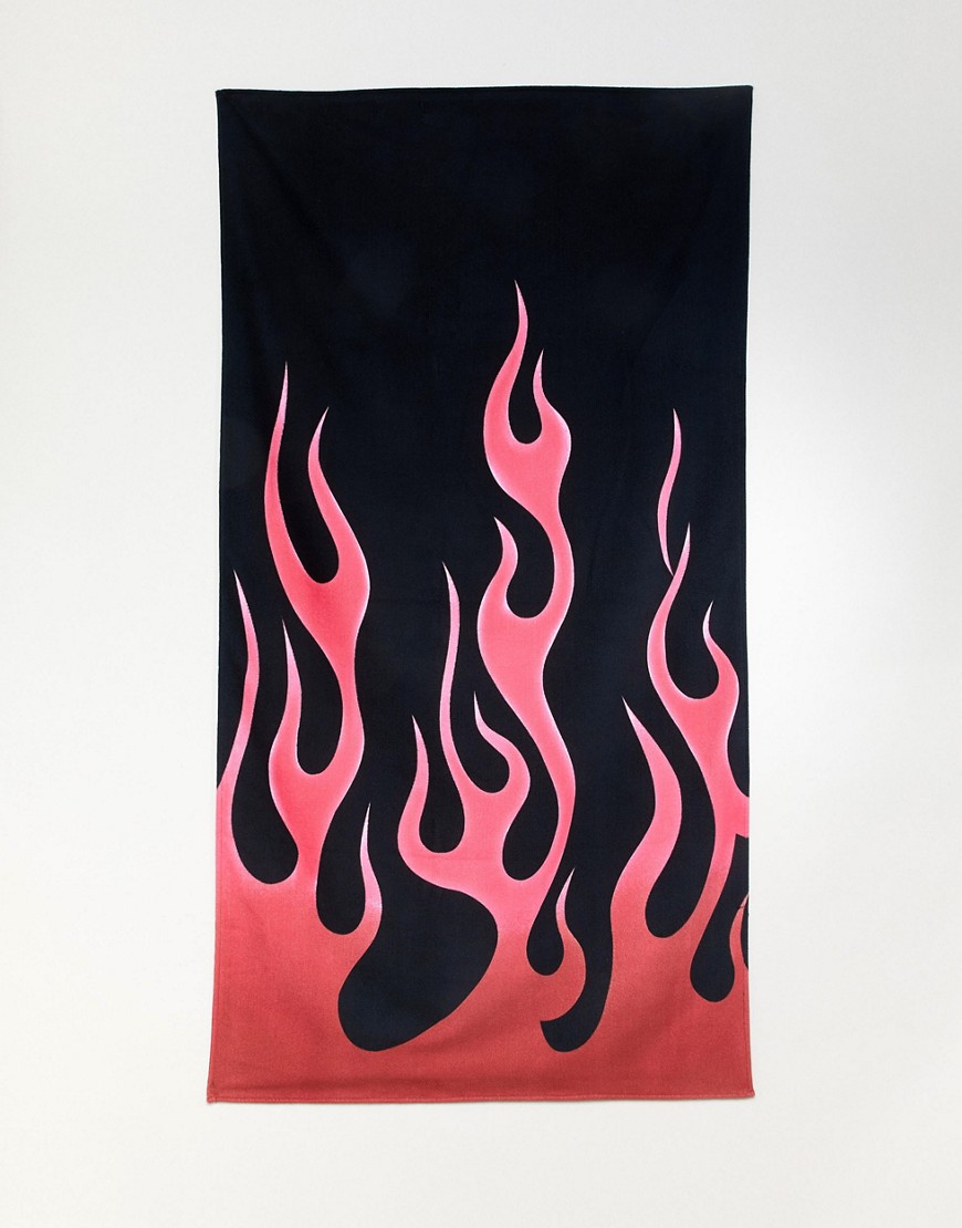 ASOS DESIGN Towel In Black With Pink Flames