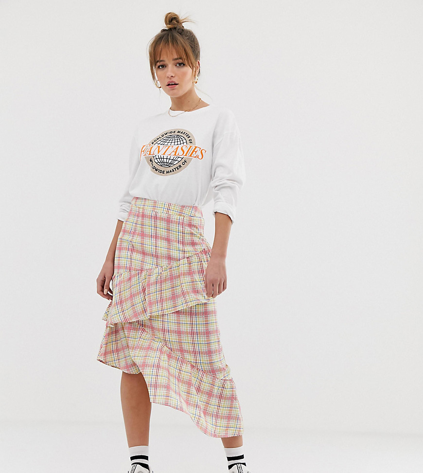 Glamorous midi skirt with ruffle in grid check