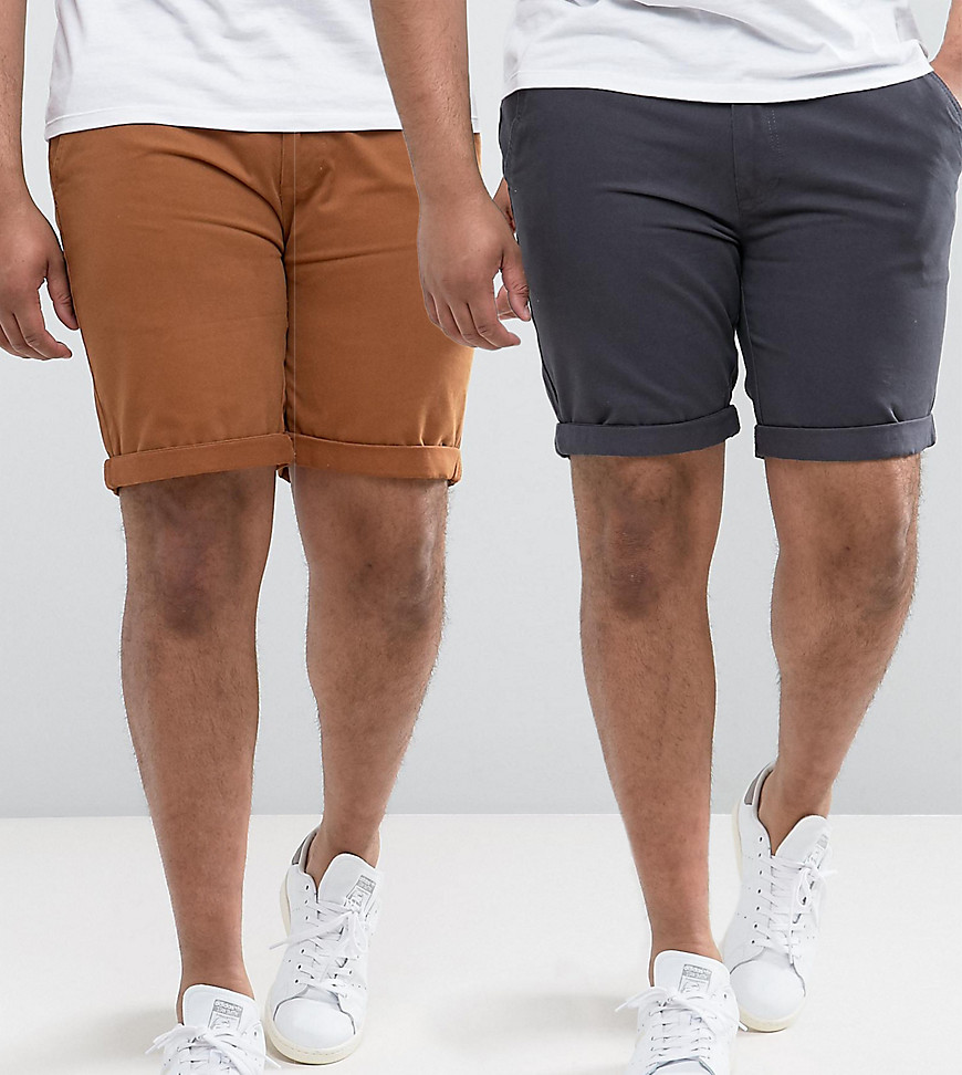 D-Struct PLUS Turn Up Chino Shorts 2 Pack - Navy