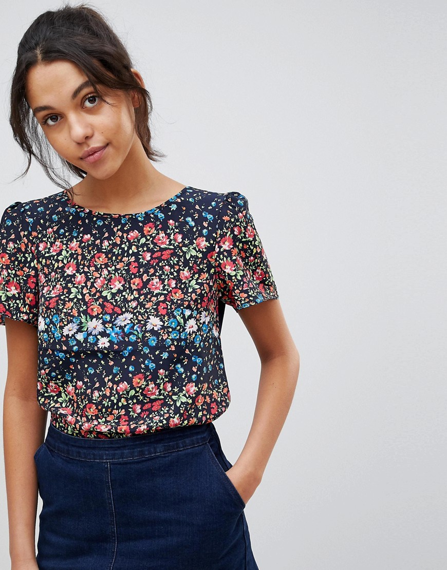 Oasis Ditsy Floral Placement Top - Multi blue