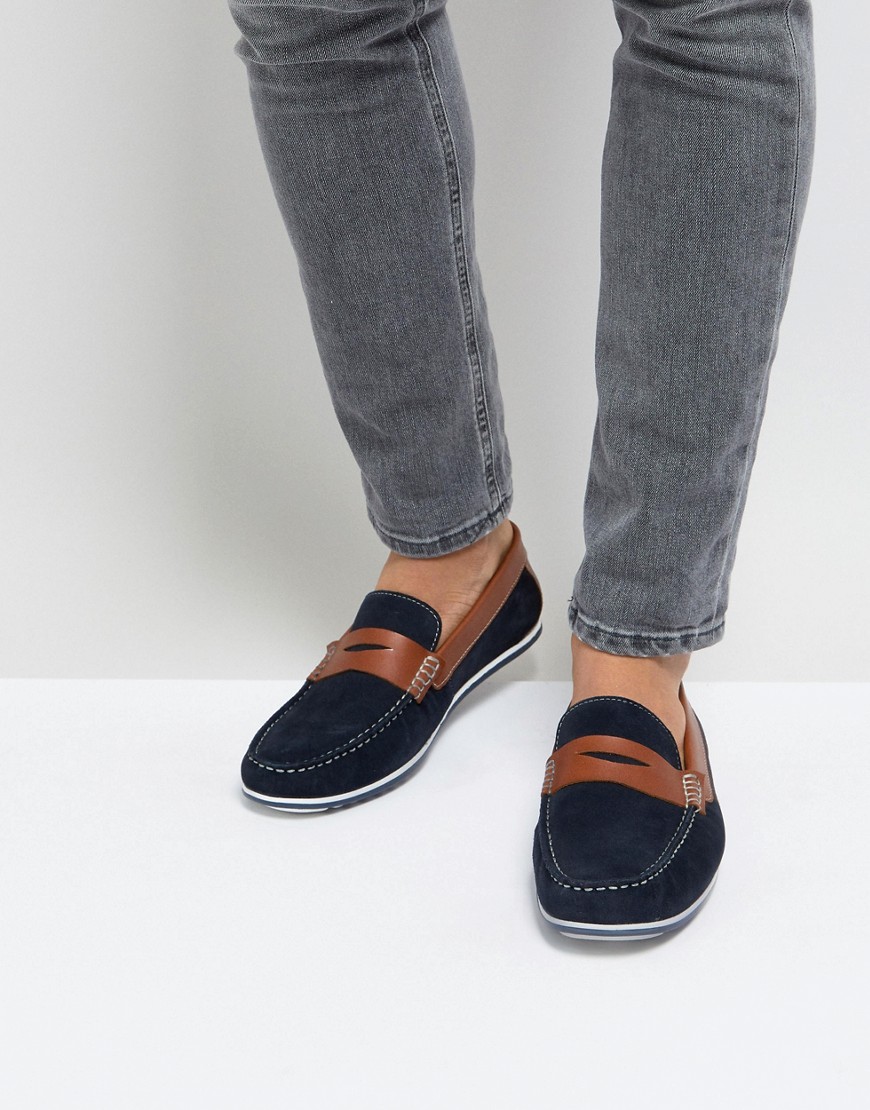 Silver Street Contrast Loafers In Navy