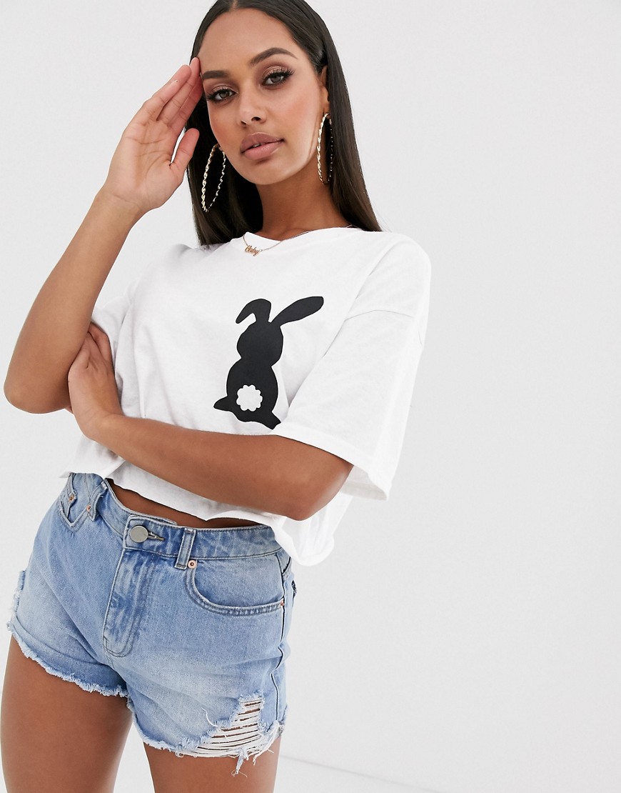 New Love Club bunny graphic cropped t-shirt