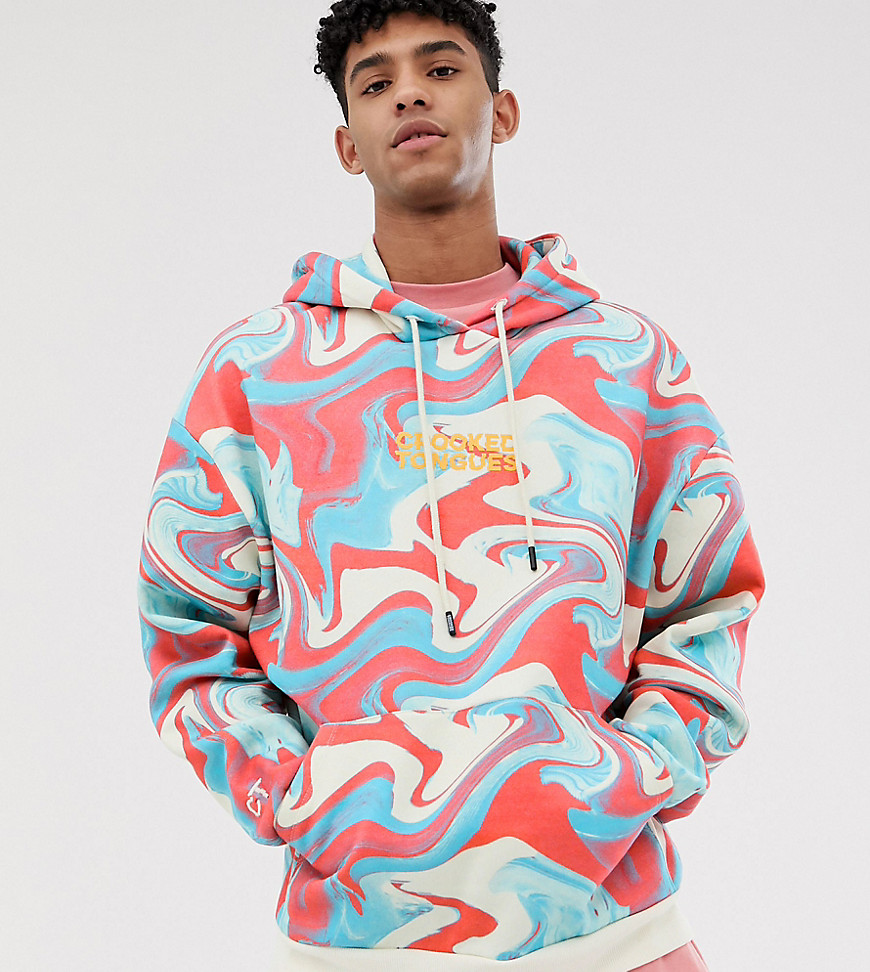 Crooked Tongues oversized hoodie In Marble Print