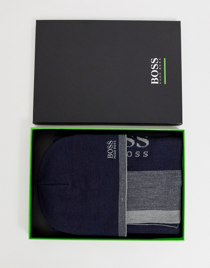 BOSS ribbed beanie & scarf gift set