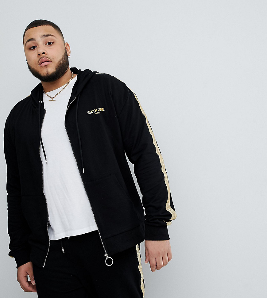 Sixth June Track Jacket In Black With Gold Side Stripe exclusive to ASOS