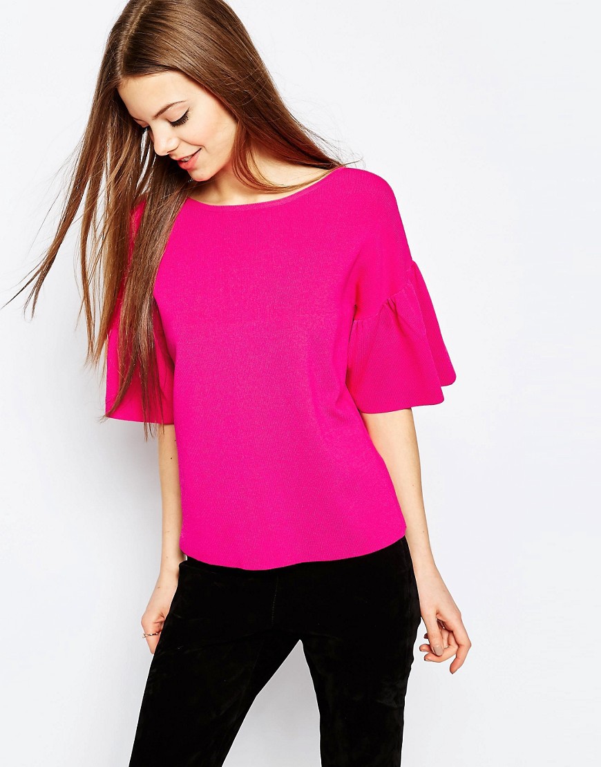 ASOS | ASOS Jumper in Structured Yarn with Ruffle Sleeve at ASOS