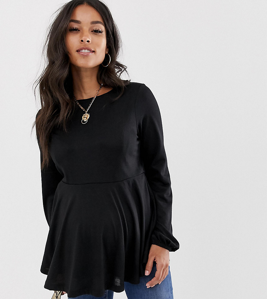 ASOS DESIGN Maternity nursing double layer long sleeve top with blouson sleeve in black