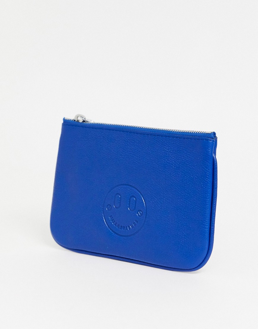 Hill and Friends Happy Mini leather pouch in blue