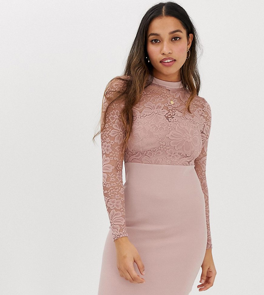 New Look Petite high neck lace bodycon dress