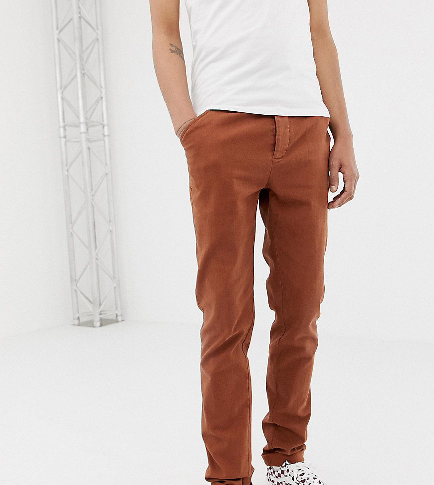 ASOS DESIGN Tall slim heavyweight chinos in washed brown with turn up