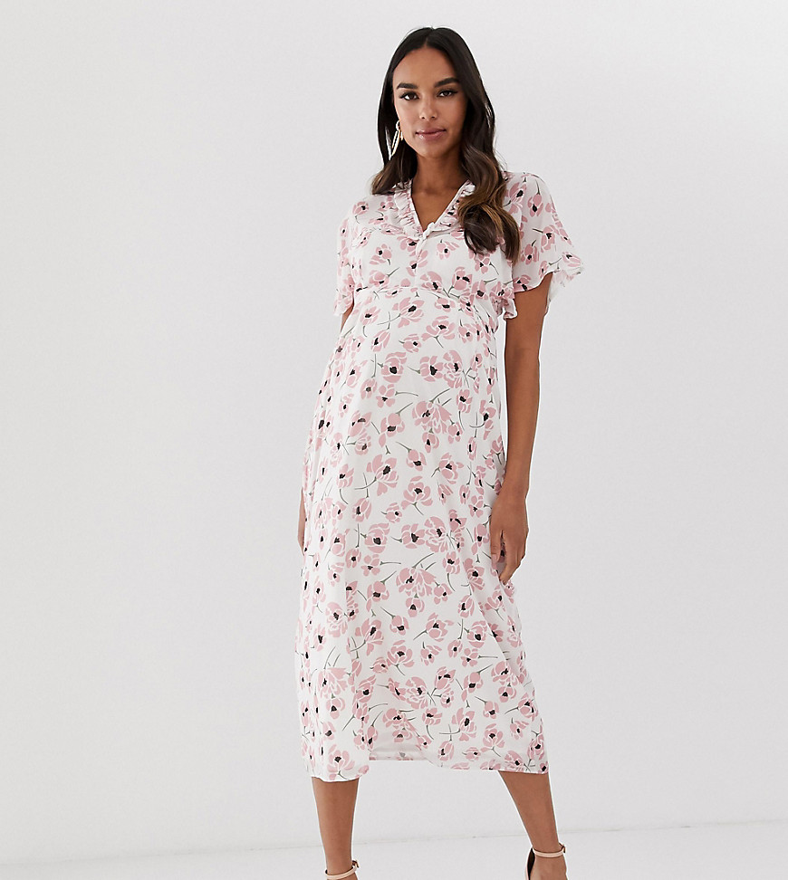 Queen Bee Maternity wrap front maxi dress in pink floral print