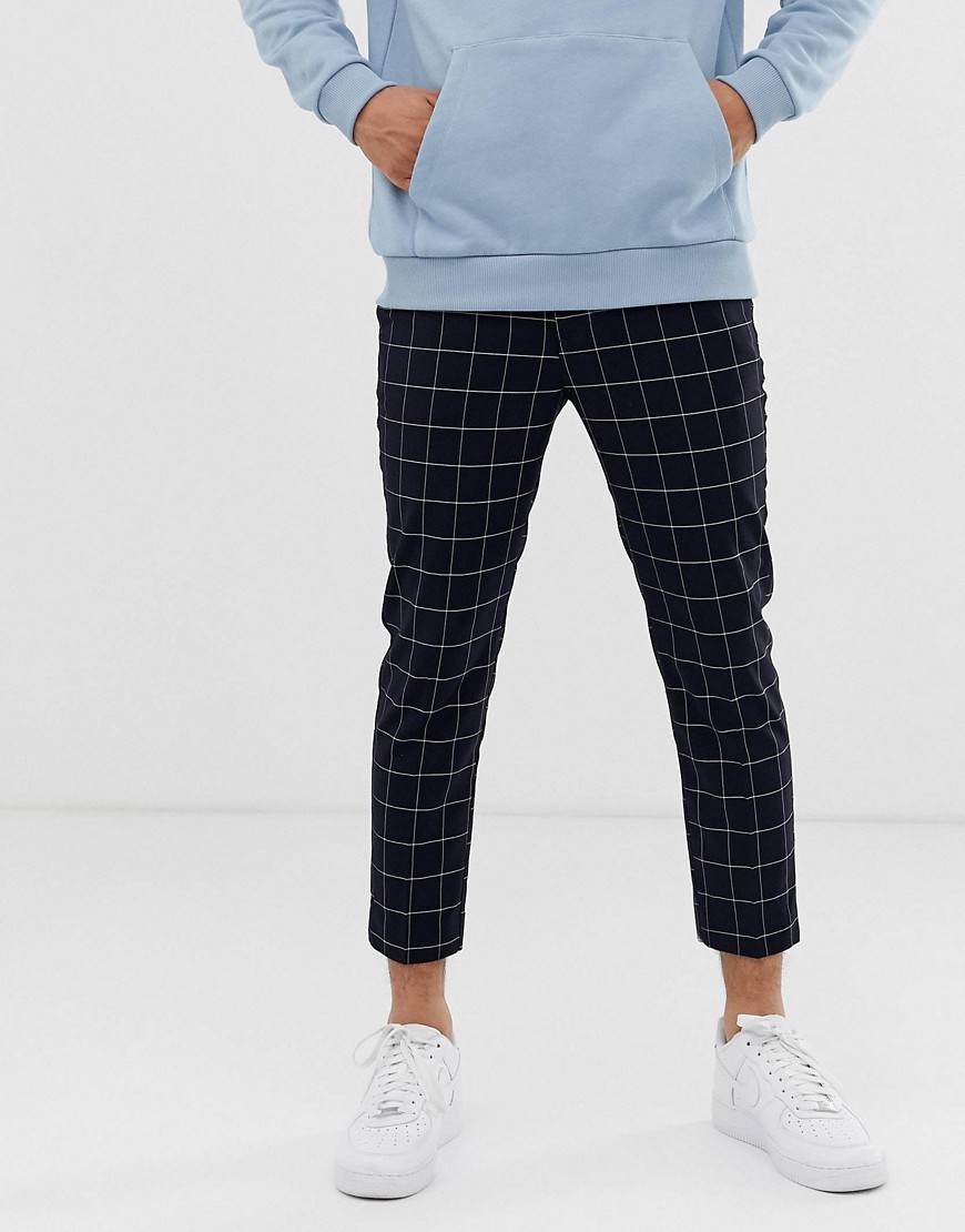 New Look smart cropped trousers in navy windowpane check
