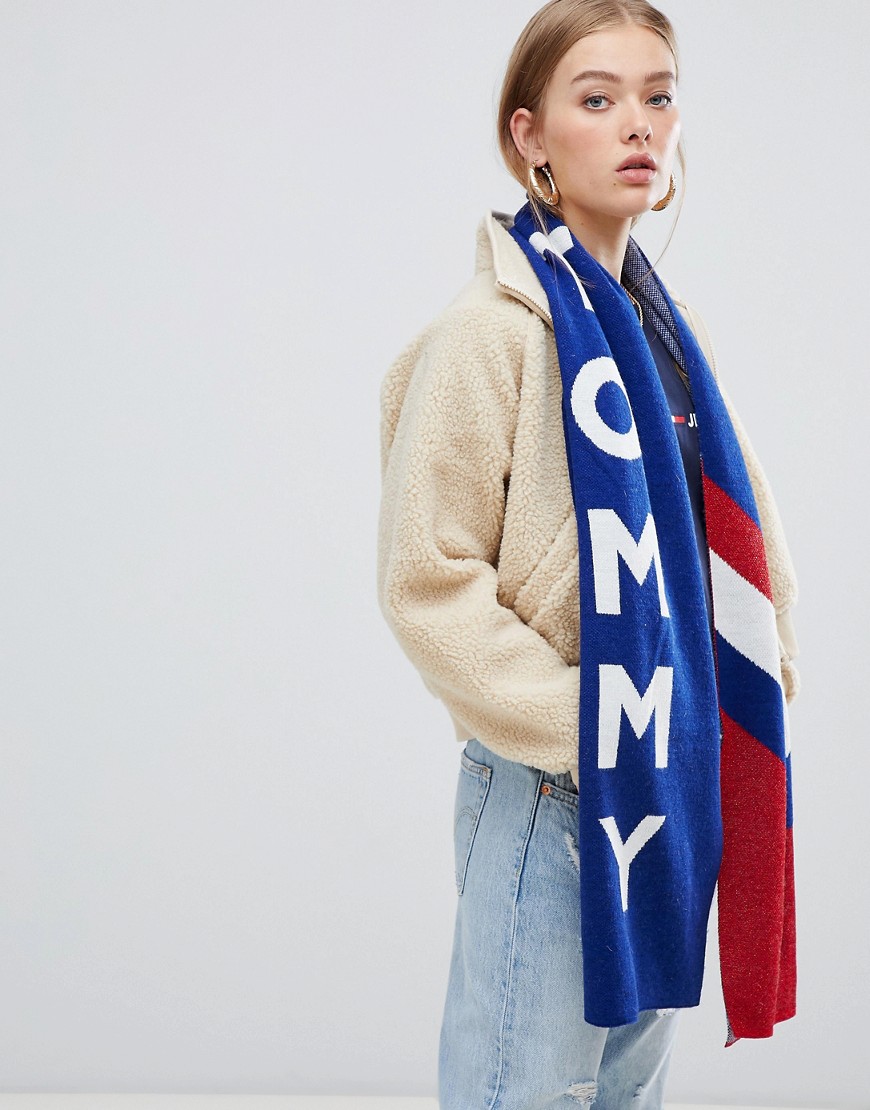 Tommy Jeans glitter knit scarf with logo & chevron - Corporate