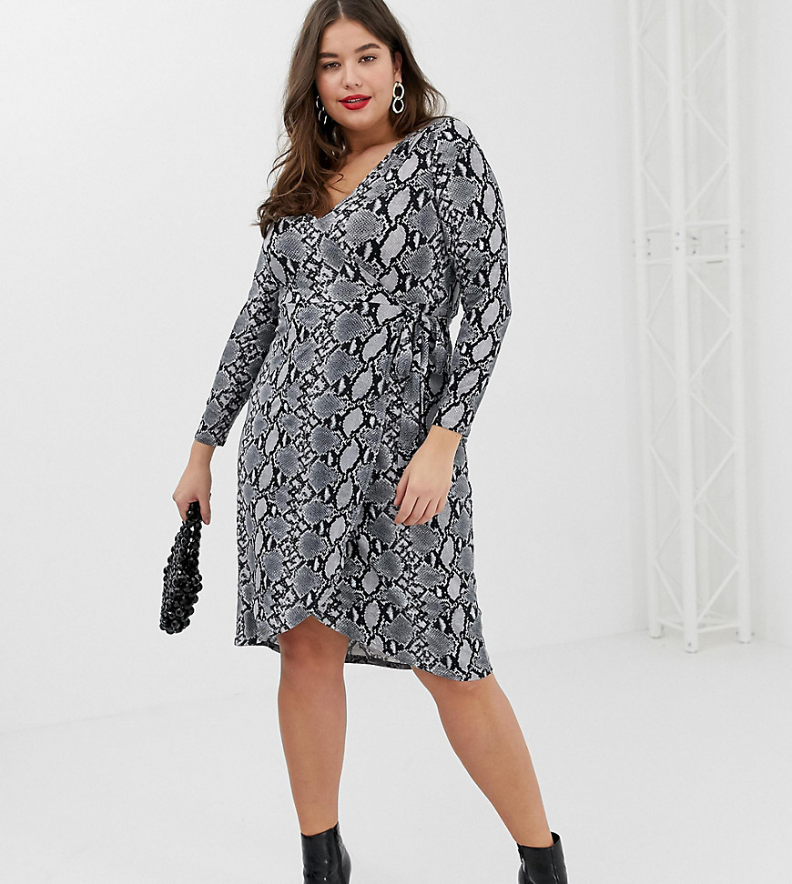 New Look Curve wrap dress in snake print