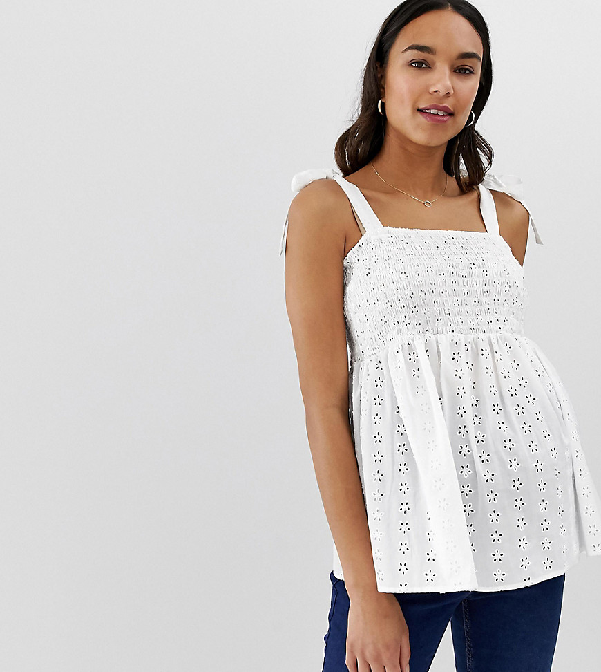 ASOS DESIGN Maternity cami broderie sun top with shirring and tie shoulder detail