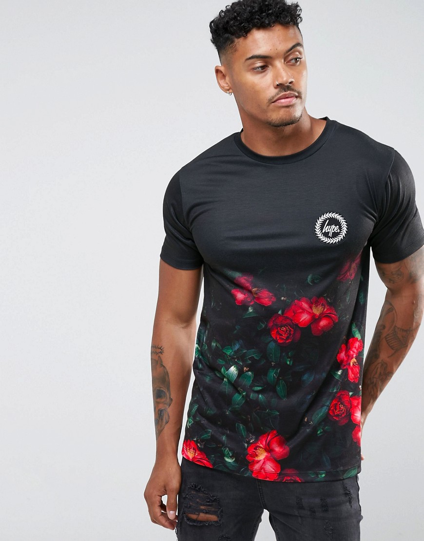 Hype T-Shirt In Black With Floral Fade - Black