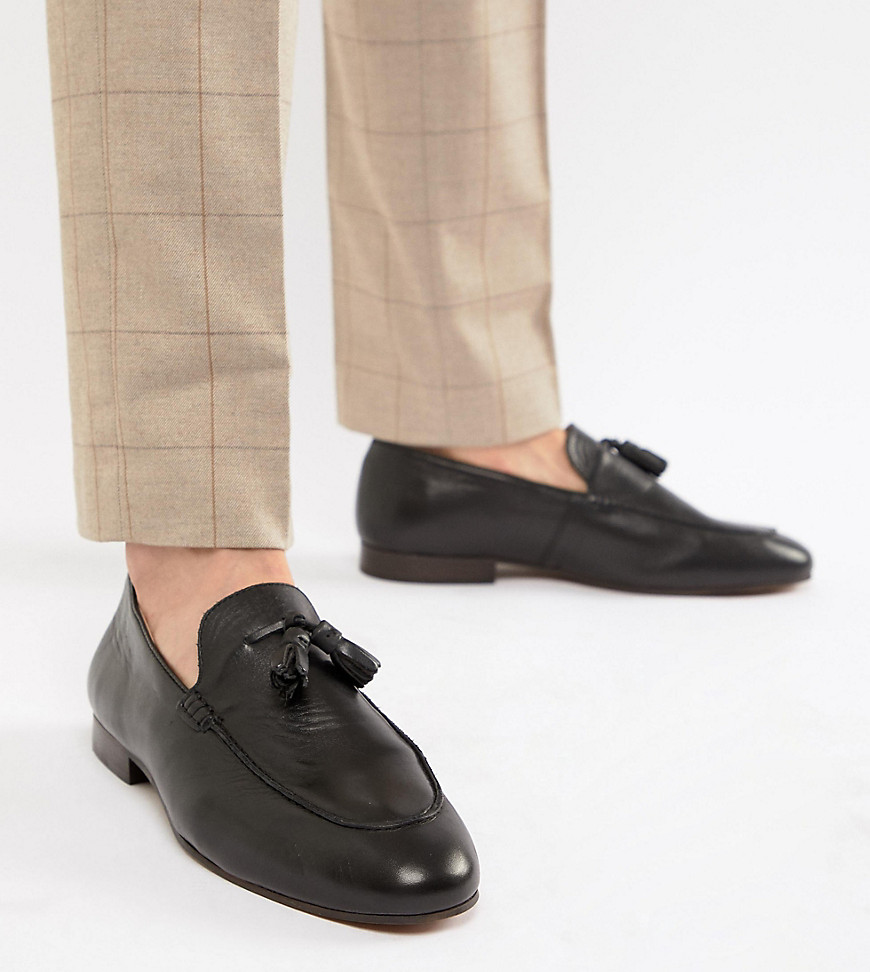 H By Hudson Wide Fit Bolton tassel loafers in black leather