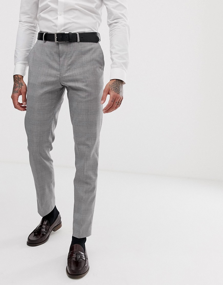 Burton Menswear skinny fit suit trousers in grey check