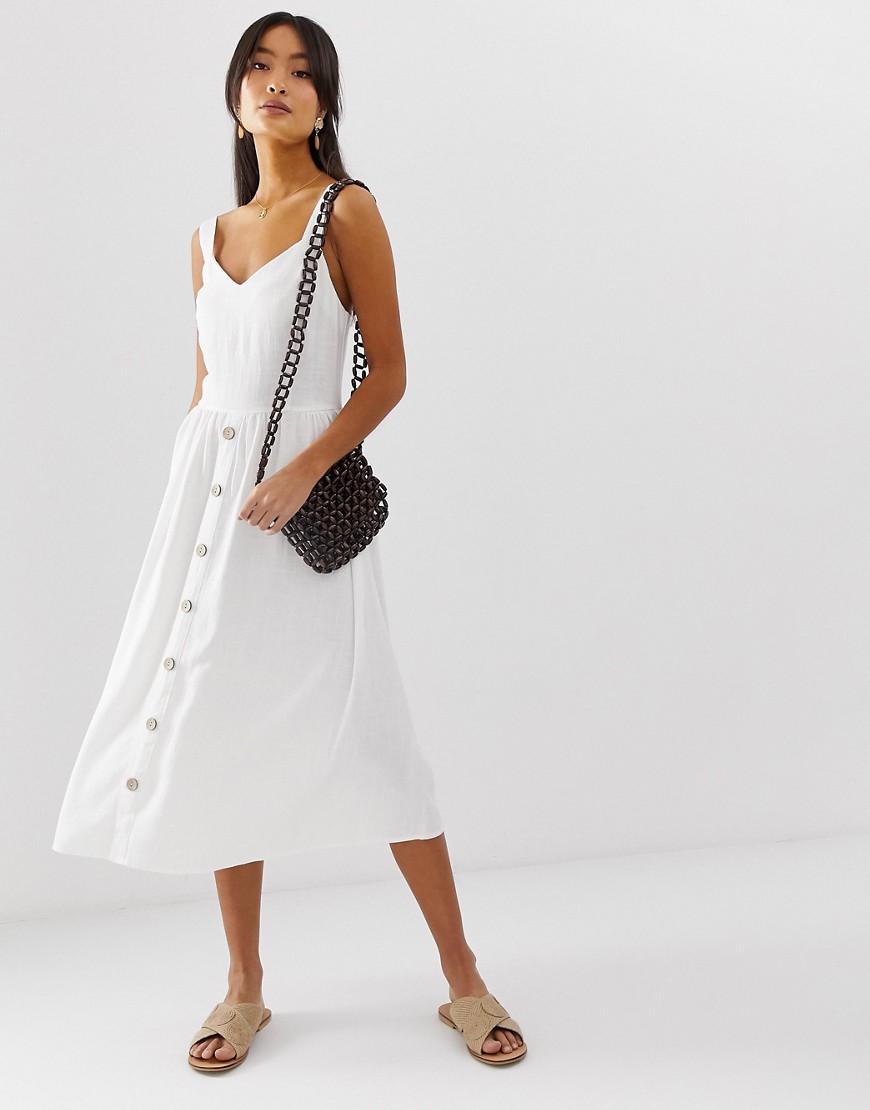 New Look midi dress with button front in white