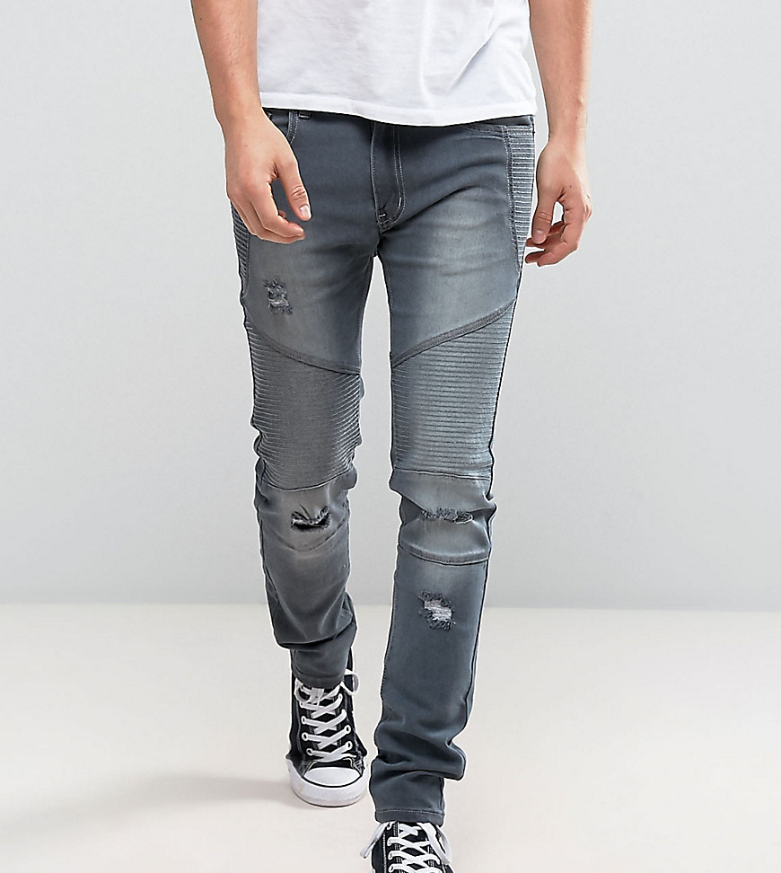 Liquor N Poker skinny distressed biker jeans in washed grey - Washed grey