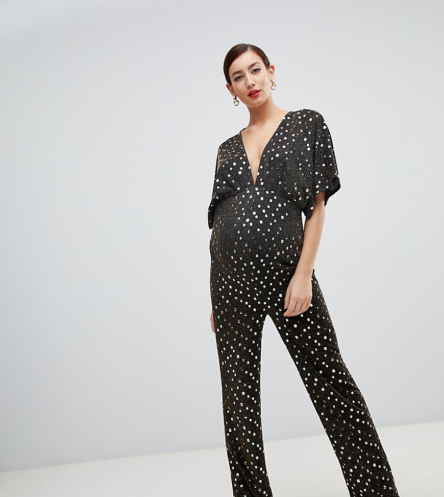Flounce London Maternity wrap front kimono sleeve jumpsuit