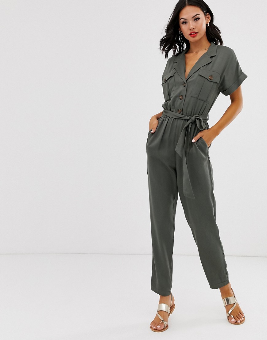 Oasis utility jumpsuit with belt in khaki