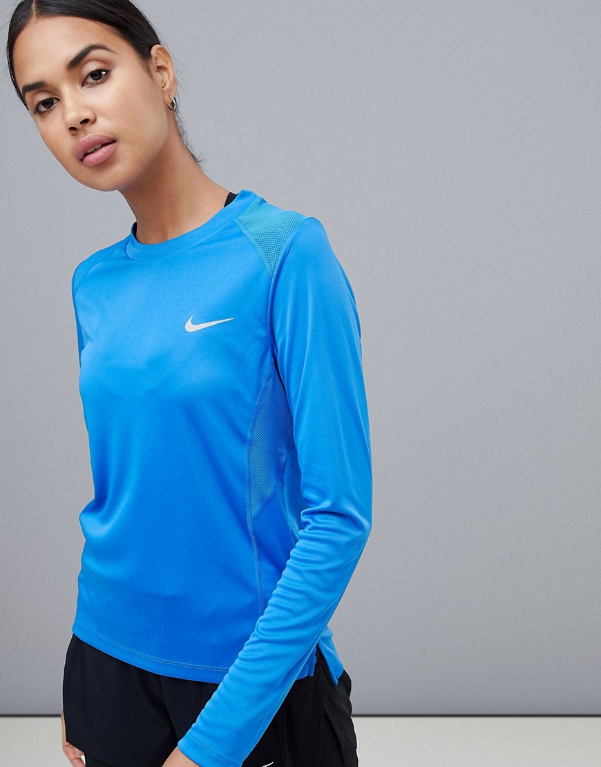 Nike Running Miler Long Sleeve Top In Cobalt - Blue