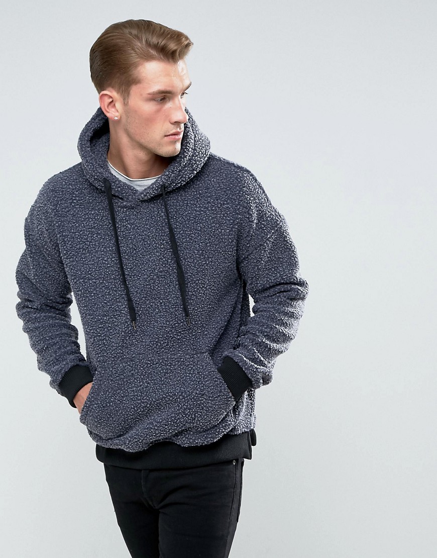 Bellfield Hoodie In Washed Borg - Charcoal overdyed