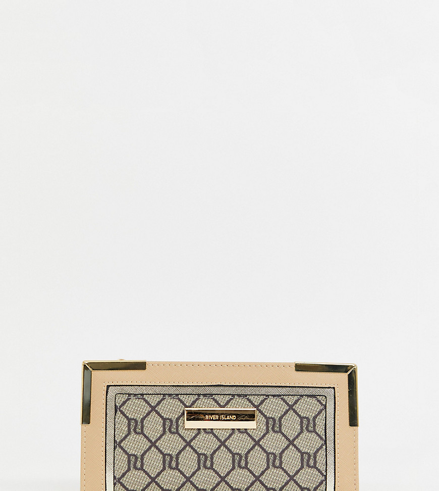 River Island monogram purse with metal detail in brown