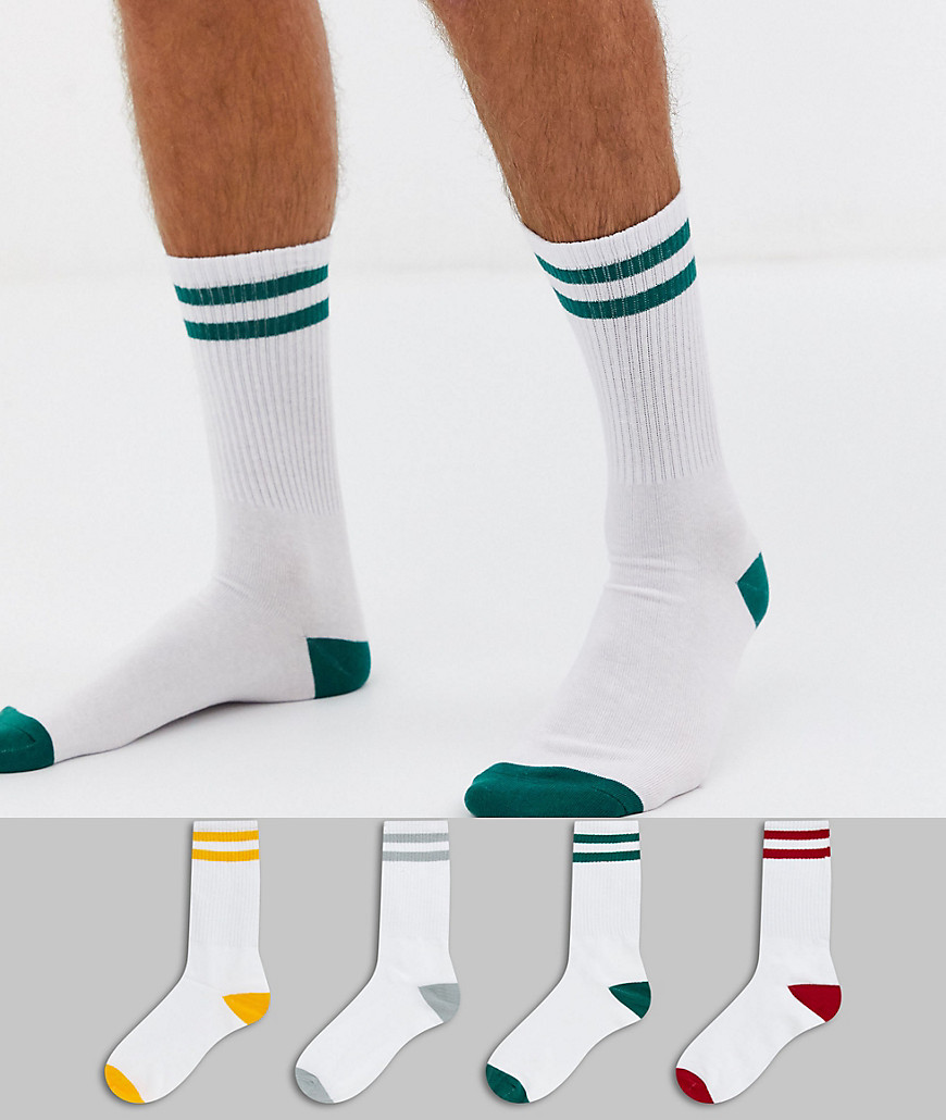 Jack & Jones 4 pack tennis socks with multi stripe