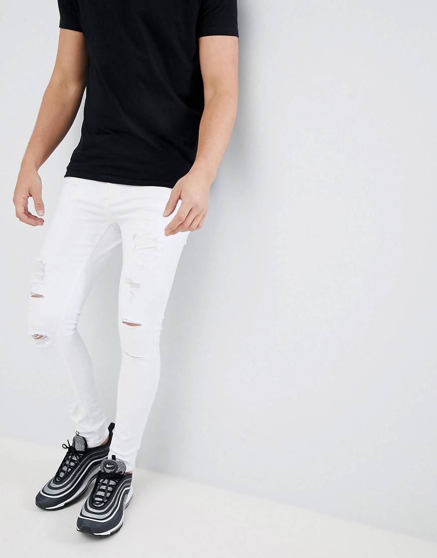 11 Degrees super skinny jeans in white with distressing - White