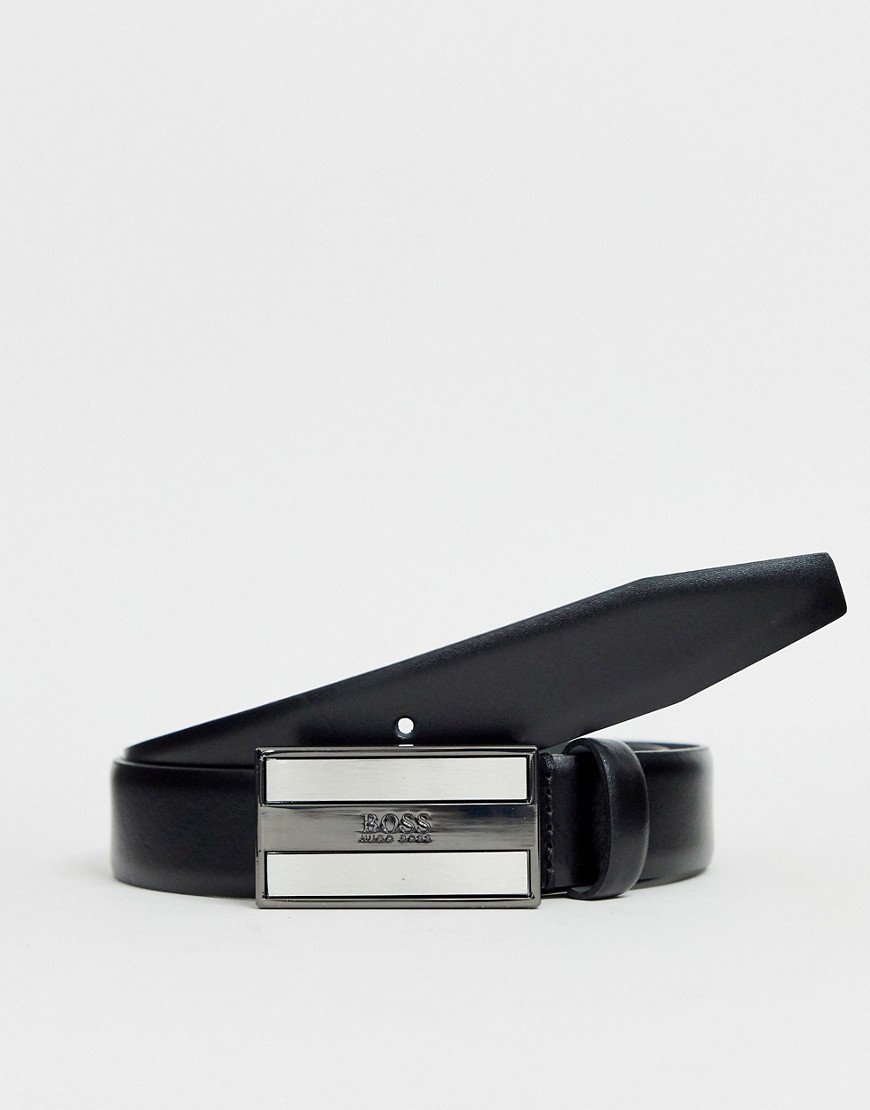 BOSS Bexter plaque leather belt in black