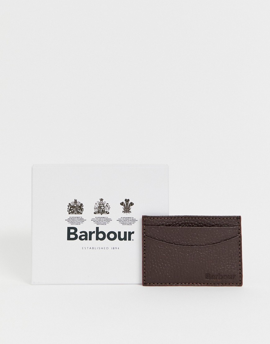 Barbour grain leather card holder in brown