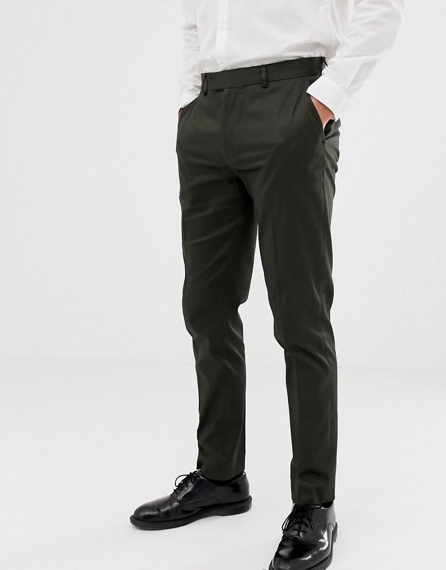 ASOS DESIGN skinny cotton sateen trouser in dark green