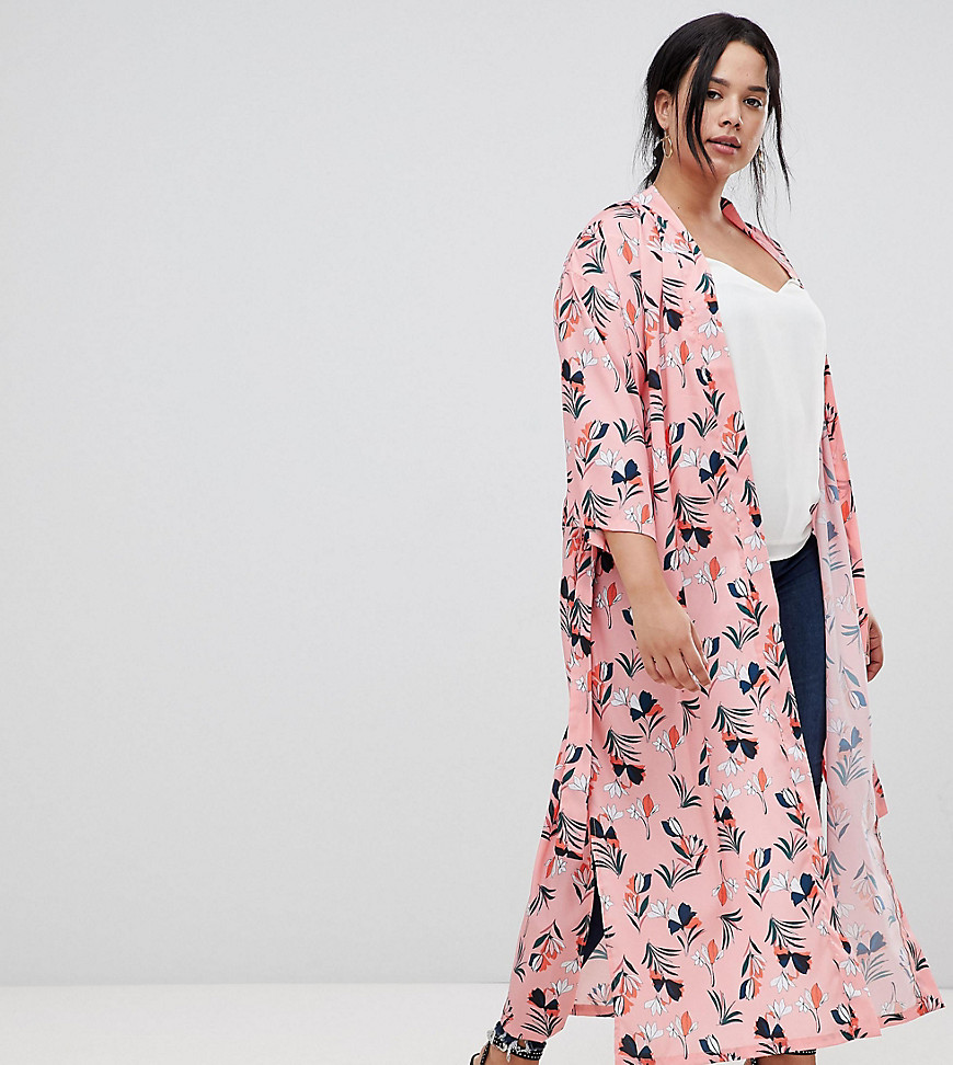 Uttam Boutique Plus Belted Floral Kimono - Peach
