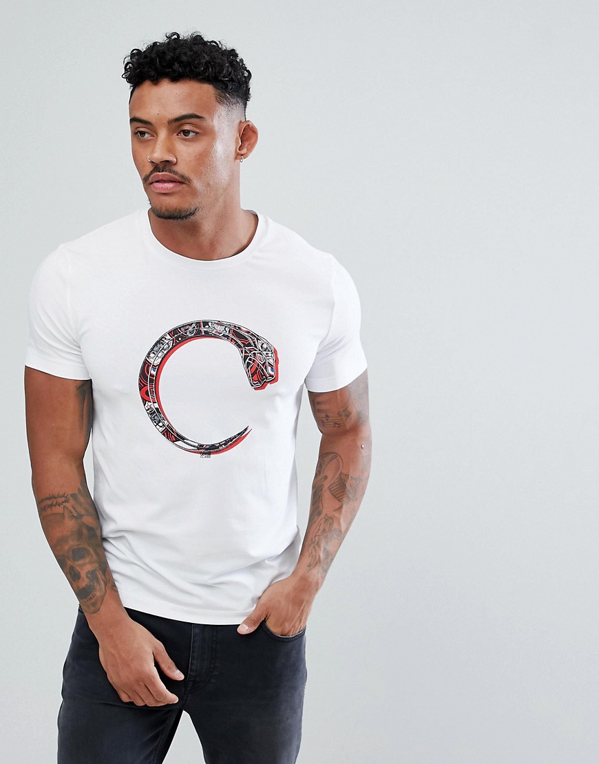 Cavalli Class T-Shirt In White With Snake Logo - White