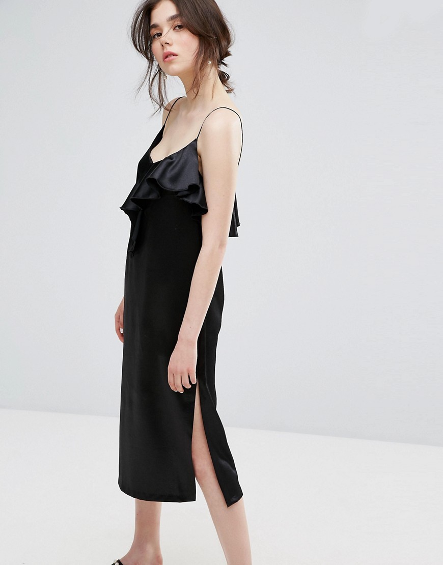 Plain Studios Cami Dress With Ruffle In Luxe Fabric - Black