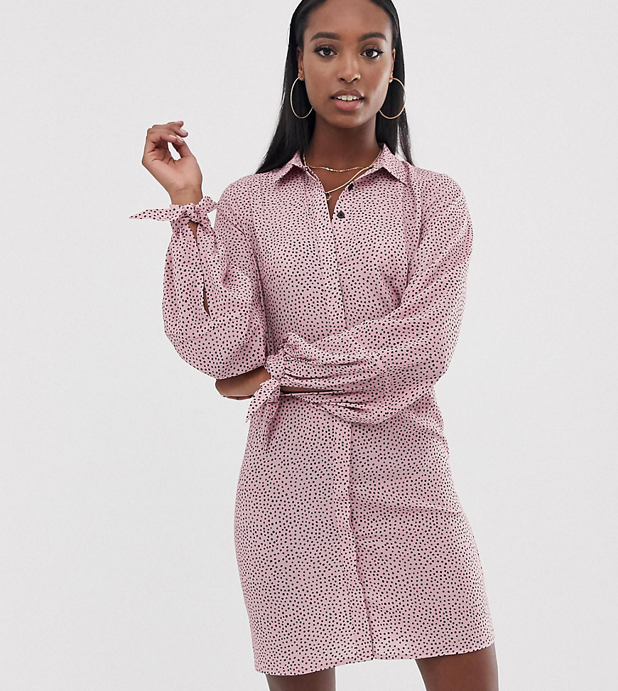 Fashion Union Tall shirt dress with tie sleeves in spot