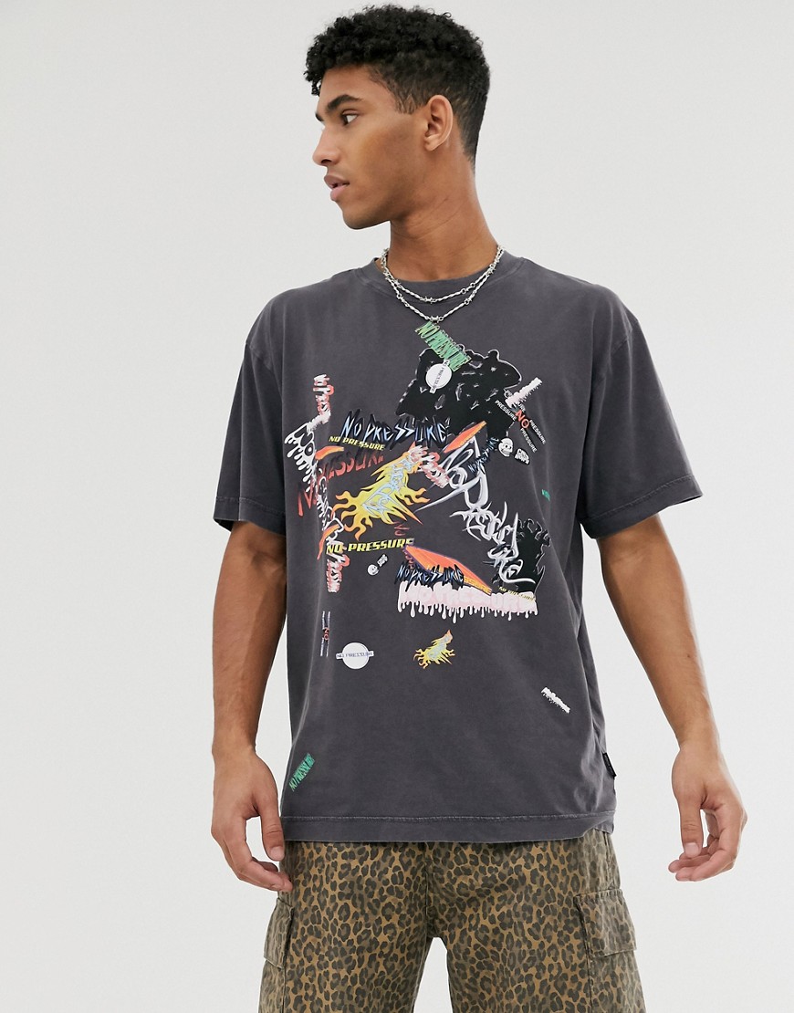 Cheap Monday oversize t-shirt with sticker print in grey
