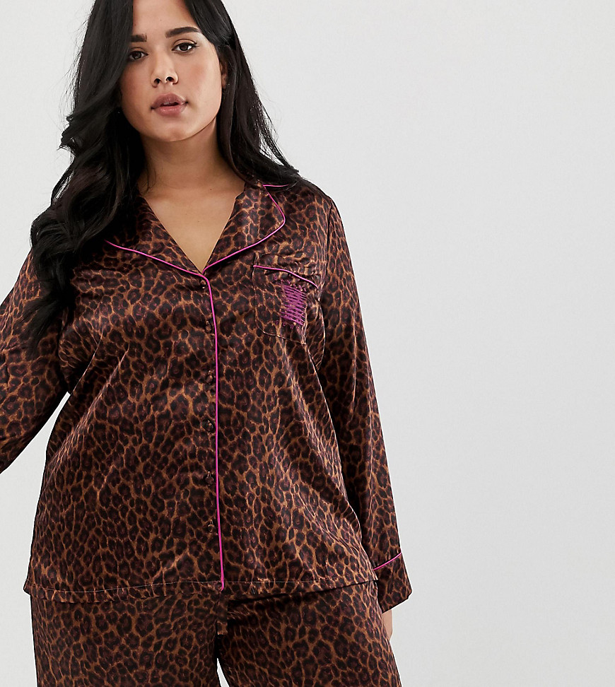 Savage x Fenty curvy animal print satin pyjama top in toffee leopard
